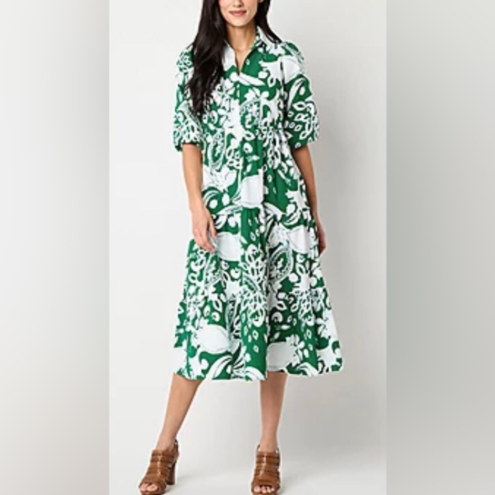 NEW 52seven Womens 3/4 Sleeve Scroll Midi Fit‎ + Flare Dress